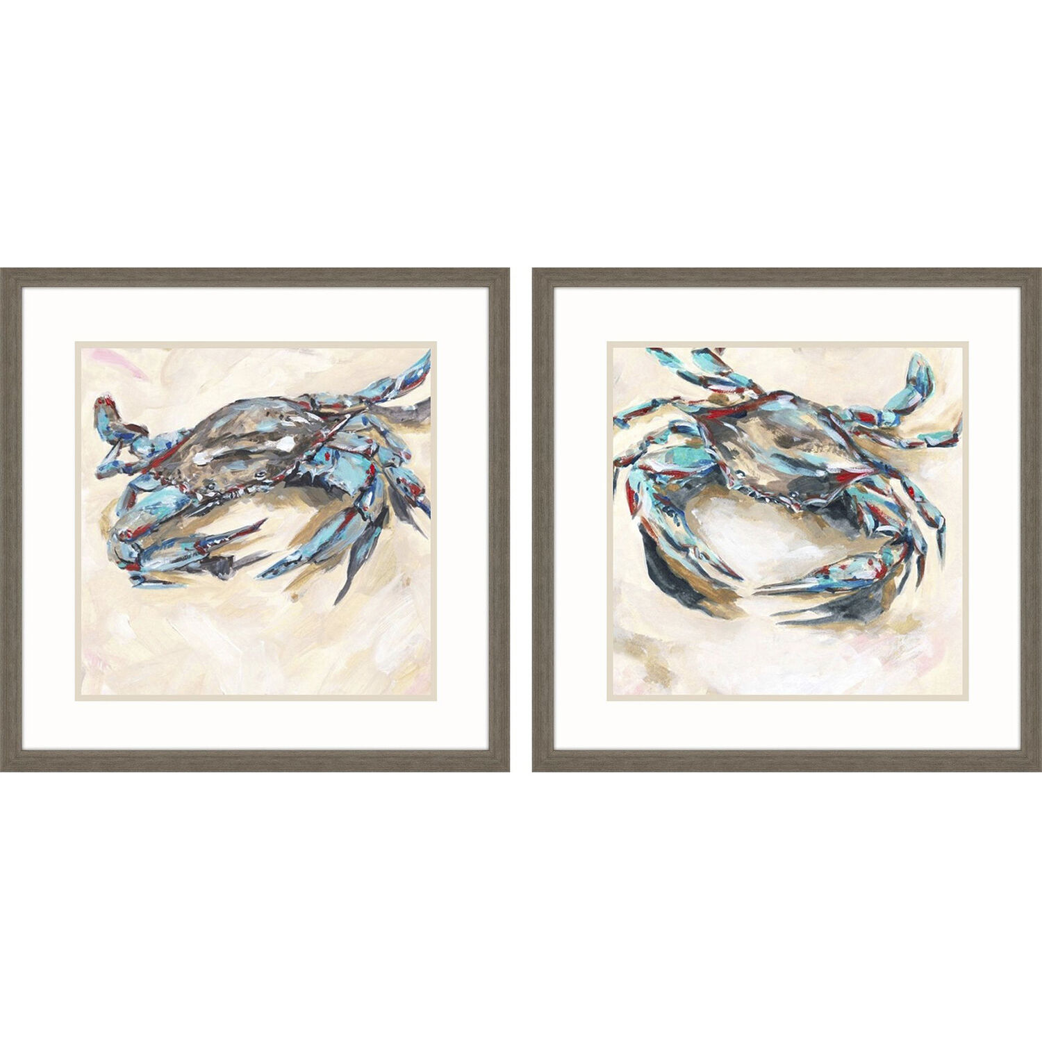Blue and Red Crab Blue and Beige and Red and Turquoise Framed Art