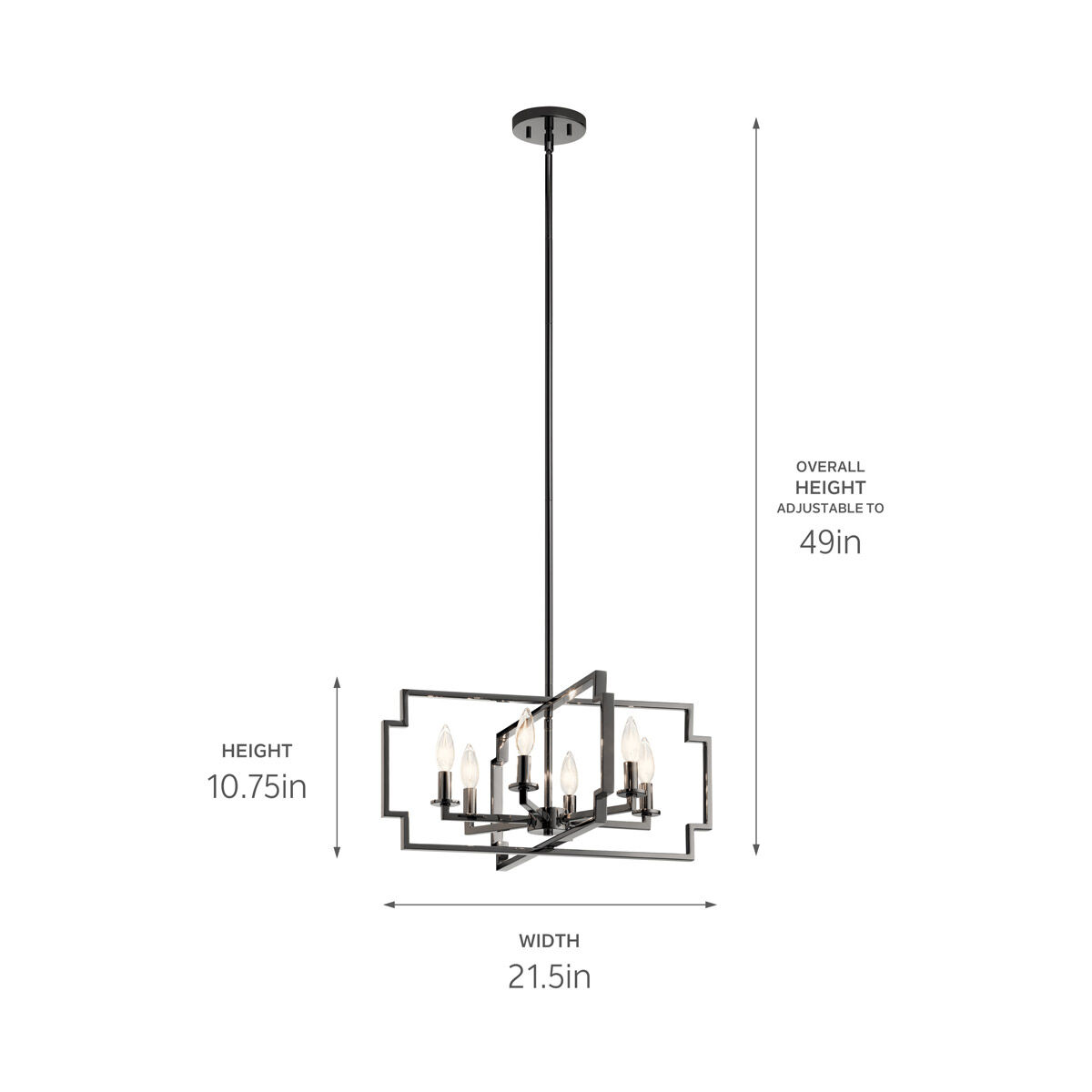 Downtown Deco 6 Light 22 inch Midnight Chrome Chandelier/Semi Flush Ceiling Light