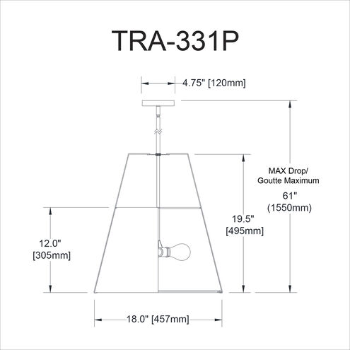 Trapezoid 3 Light 18 inch Gold with Cream Pendant Ceiling Light