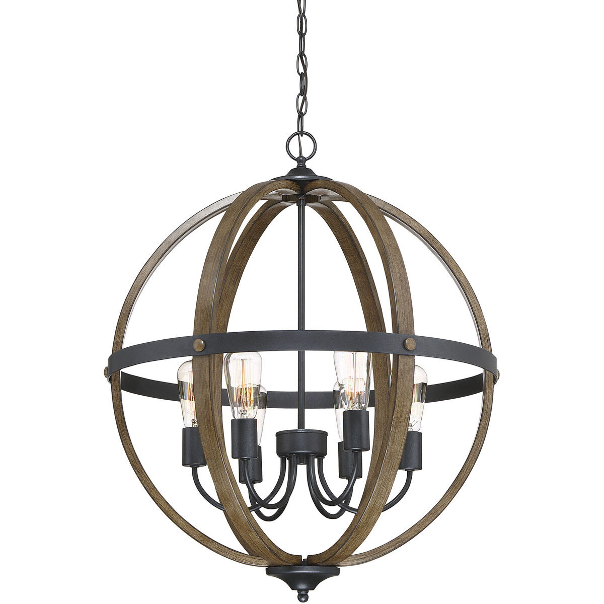 Farmhouse 6 Light 24 inch Wood with Black Pendant Ceiling Light