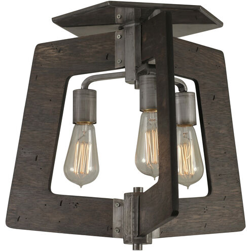 Lofty 3 Light 19 inch Faux Zebrawood and Steel Semi-Flush Ceiling Light in Steel/Zebrawood