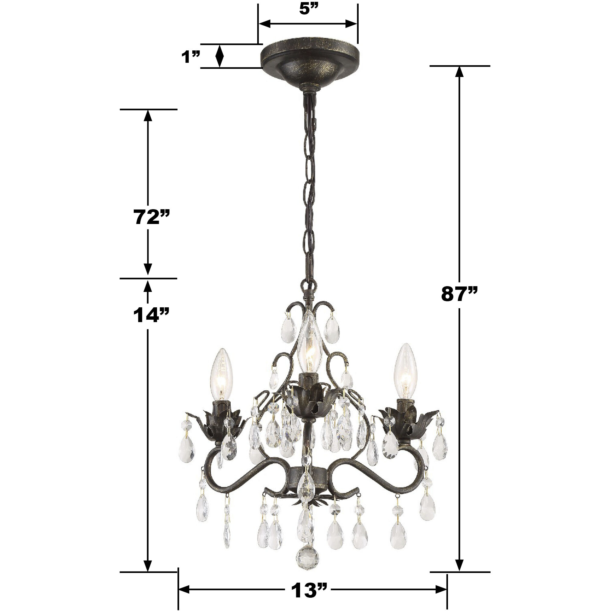 Paris Market 3 Light 13 inch English Bronze Mini Chandelier Ceiling Light in Clear Hand Cut
