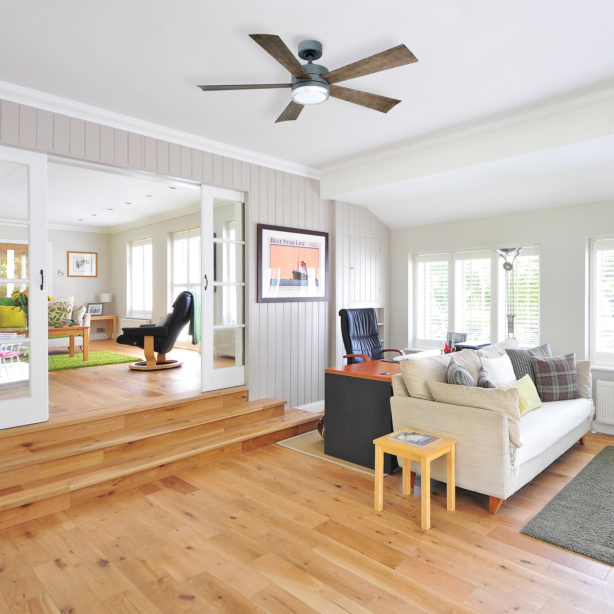 Wynd 52 inch Graphite Weathered Gray with Weathered Gray Blades Downrod Ceiling Fan in 3000K, Smart Ceiling Fan