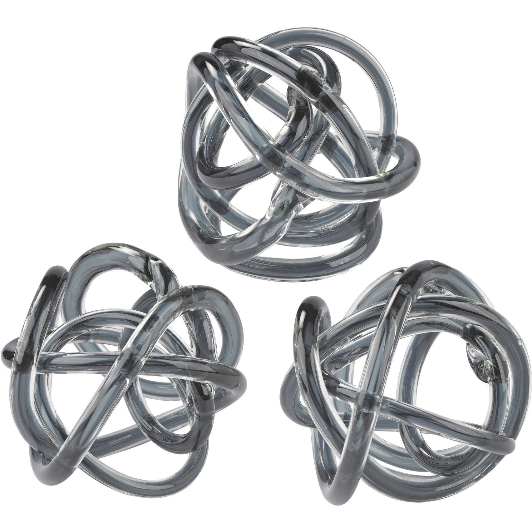 Glass Knot Gray Object, Set of 3