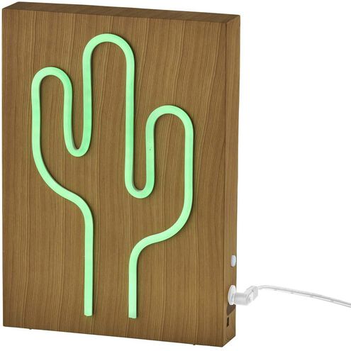 Wood Framed 9 inch 0.50 watt Natural Wood Grain on Plastic - Water Transfer Table/Wall Lamp Portable Light, Neon Cactus, Simplee Adesso