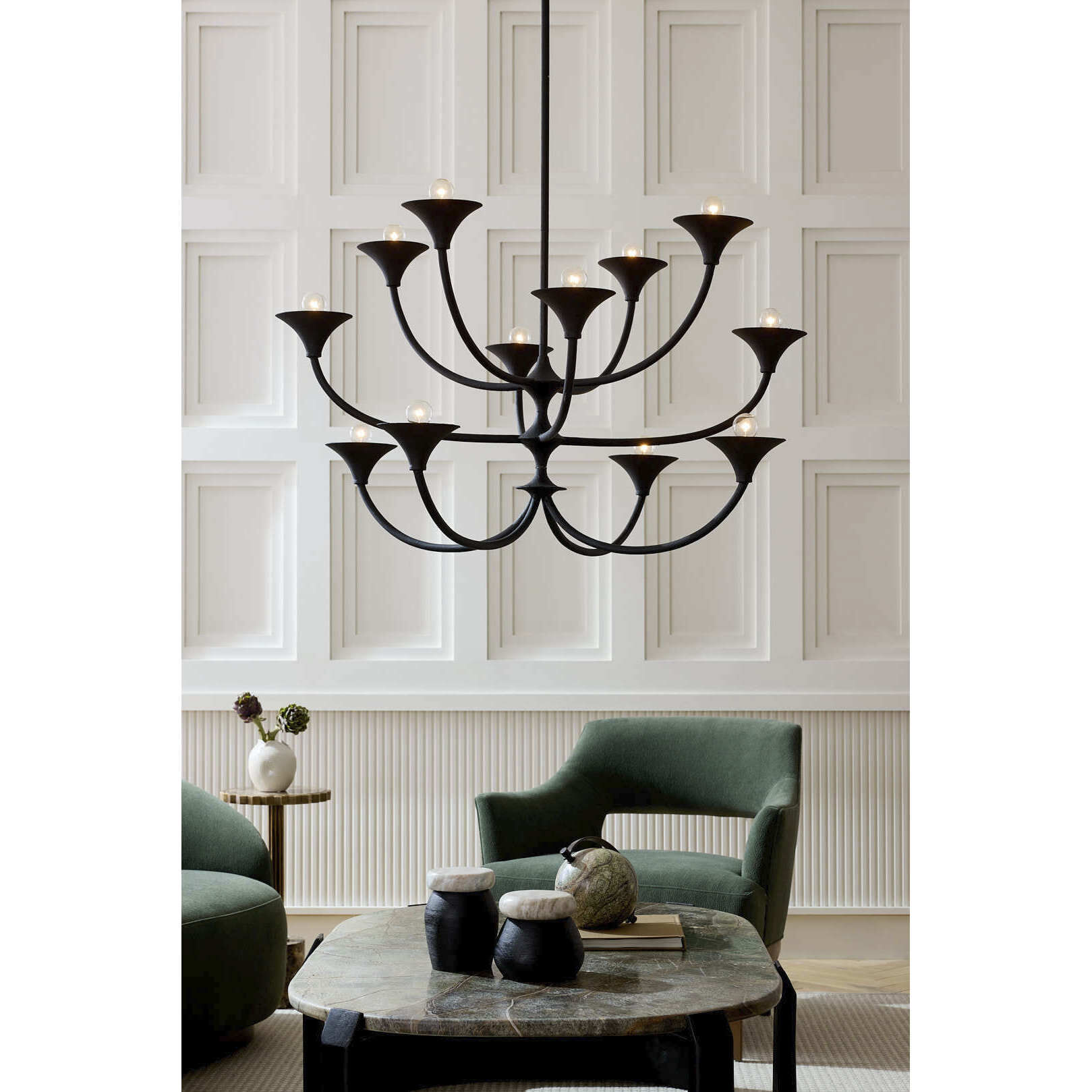 Larkin 12 Light 41.5 inch Black Gesso Chandelier Ceiling Light
