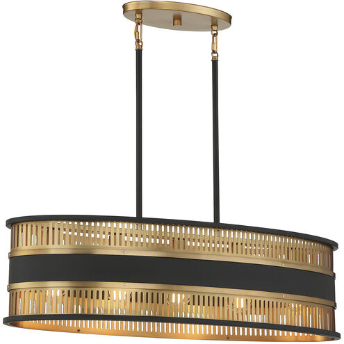 Eclipse 5 Light 36 inch Matte Black with Warm Brass Accents Linear Chandelier Ceiling Light