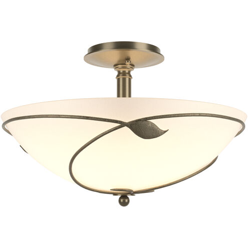 Forged Leaves 3 Light 16 inch Soft Gold Semi-Flush Ceiling Light in Opal, Large