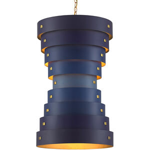 Graduation 6 Light 20 inch Blue/Contemporary Gold Leaf/New Gold Leaf Chandelier Ceiling Light, Small, Hiroshi Koshitaka Collection