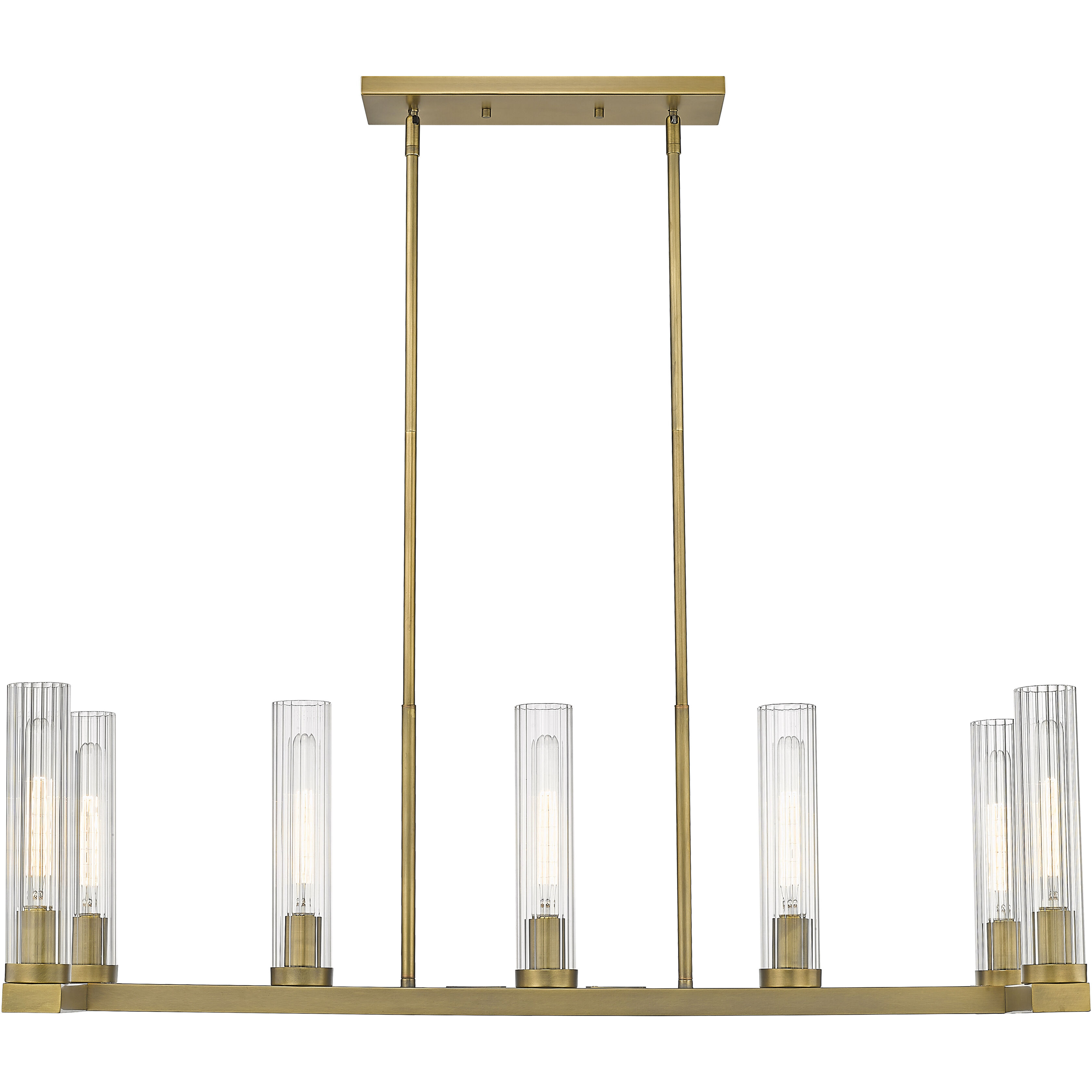 Beau Linear Chandelier Ceiling Light in Rubbed Brass