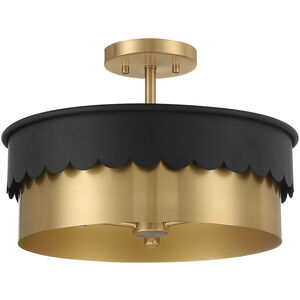 Stella 3 Light 16 inch Matte Black and Natural Brass Semi-Flush Ceiling Light in Matte Black with Natural Brass