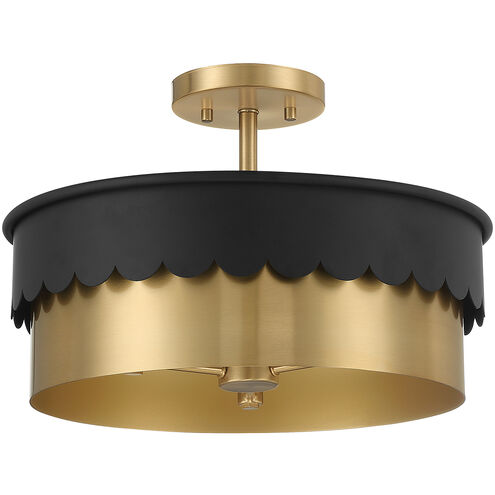 Stella 3 Light 16 inch Matte Black with Natural Brass Semi-Flush Ceiling Light
