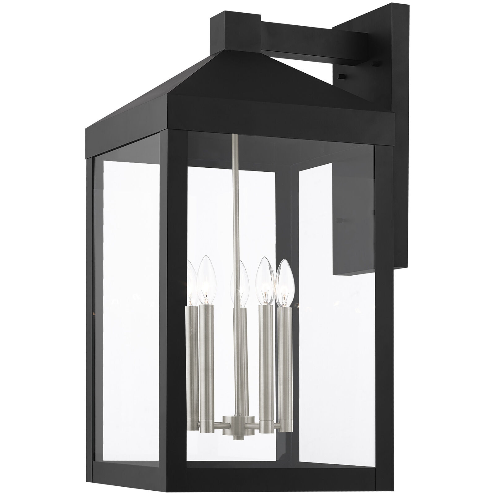 Nyack 5 Light 29 inch Black with Brushed Nickel Cluster Outdoor Wall Lantern