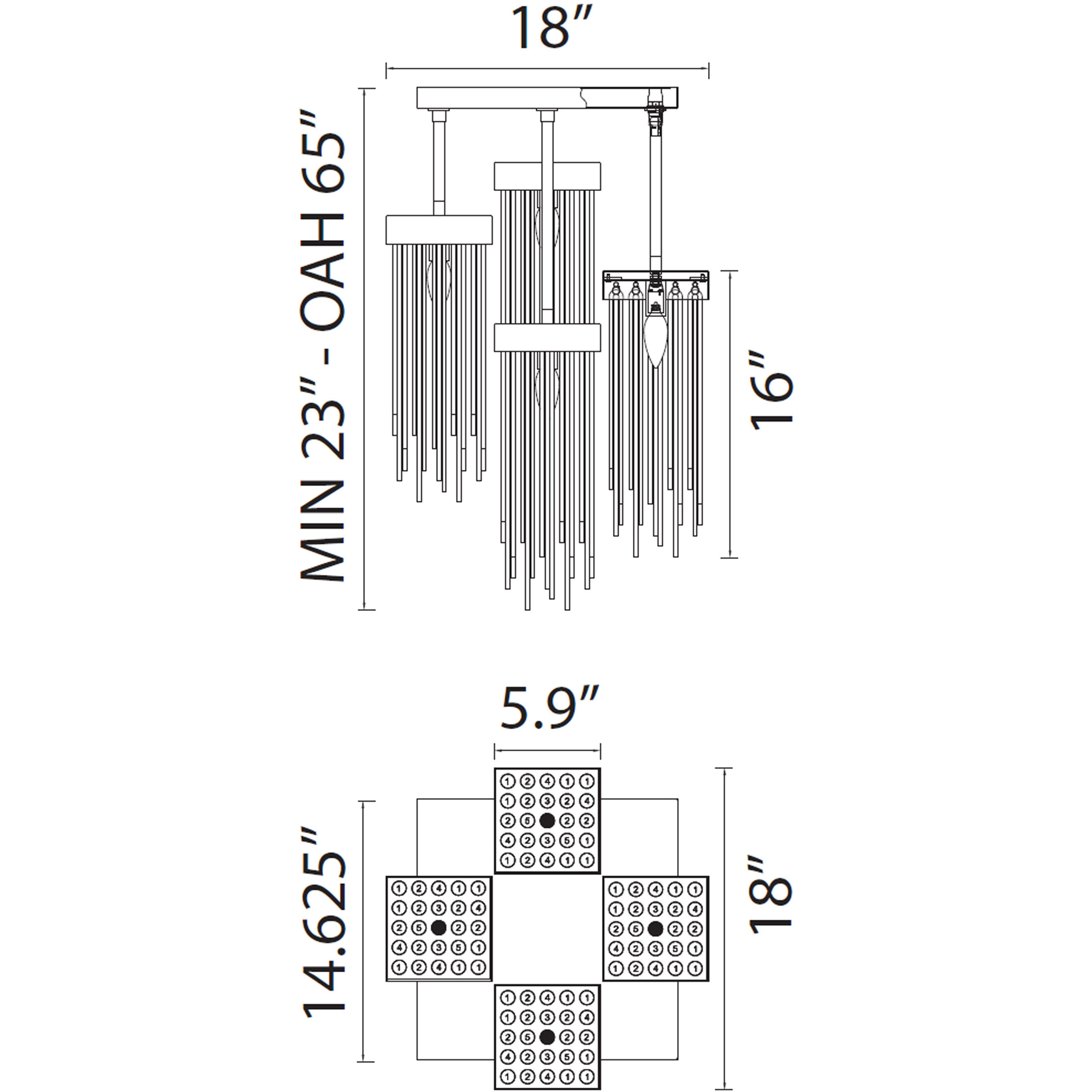 Waterfall 4 Light 18 inch Aged Brass Semi Flush Ceiling Light