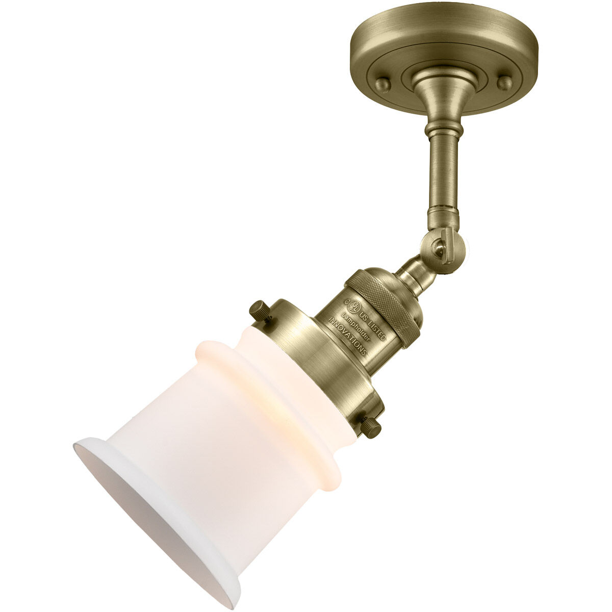 Franklin Restoration Small Canton LED 6 inch Antique Brass Semi-Flush Mount Ceiling Light in Matte White Glass, Franklin Restoration