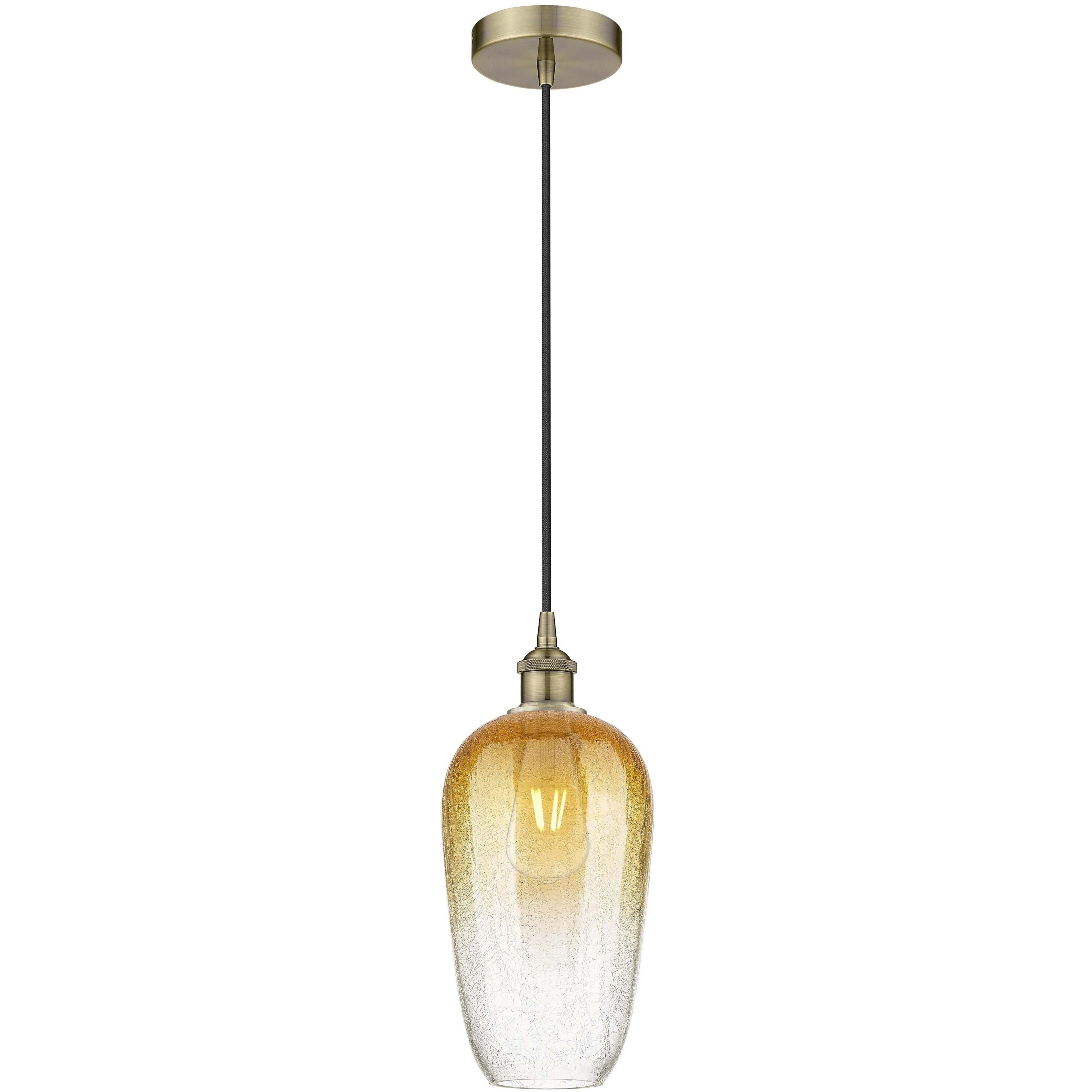 Edison Brookhaven Flute 1 Light 7 inch Antique Brass Mini Pendant Ceiling Light in Amber Glass