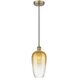 Edison Brookhaven Flute 1 Light 7 inch Antique Brass Mini Pendant Ceiling Light in Amber Glass