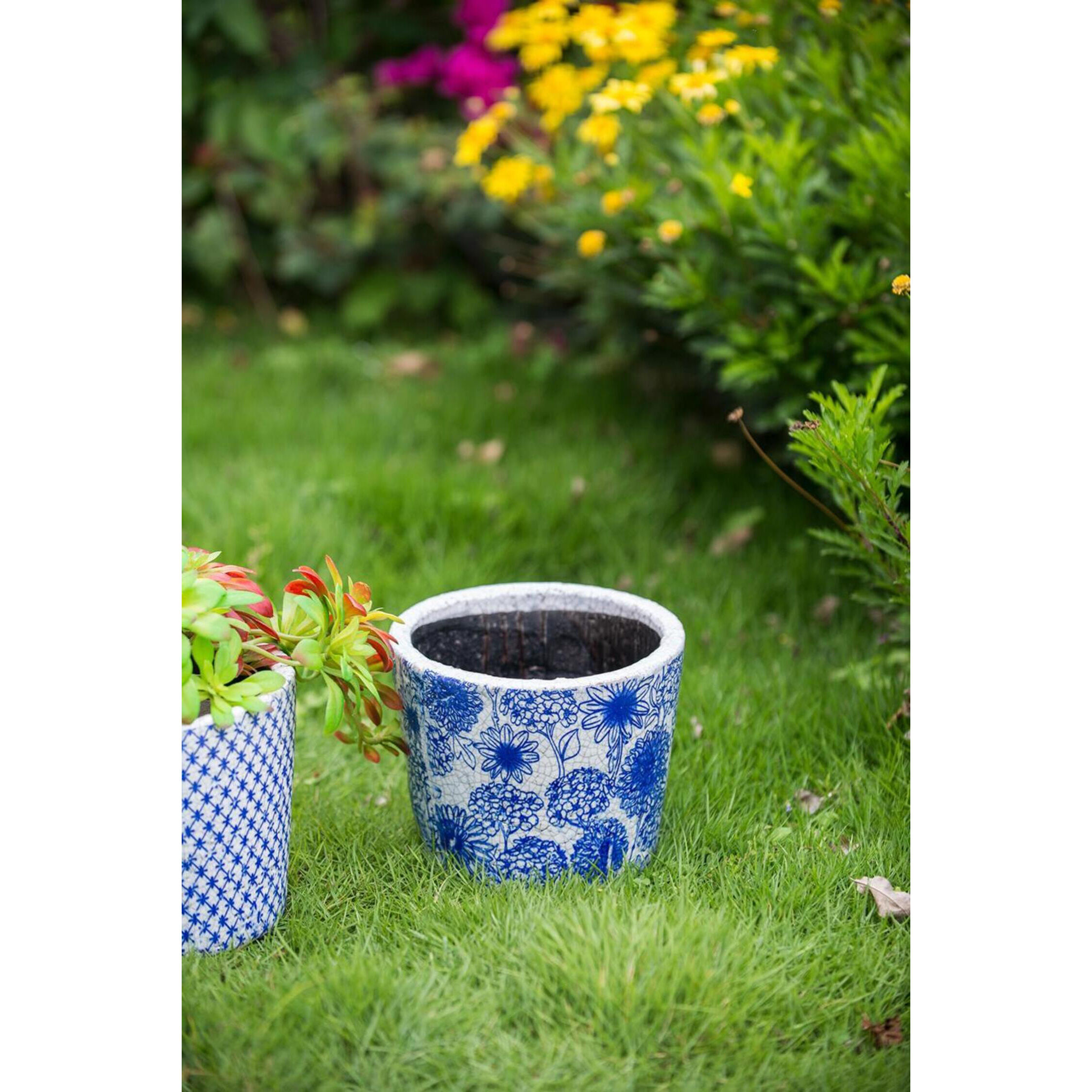 Terracotta Blue and White Outdoor Planter, Set of 4