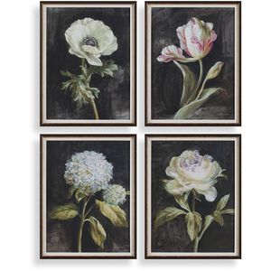 Florals On Black 26 X 20 inch Framed Prints, Set of 4