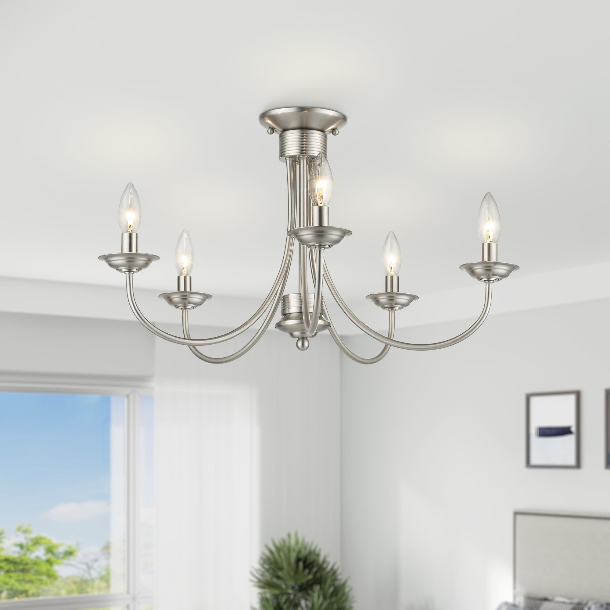 Estate 5 Light 24 inch Brushed Nickel Semi Flush Mount Ceiling Light, Large