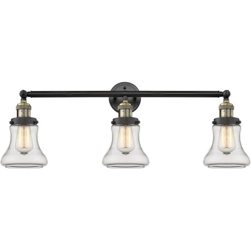 Franklin Restoration Bellmont 3 Light 30 inch Black Antique Brass Bath Vanity Light Wall Light in Clear Glass, Franklin Restoration