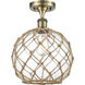 Ballston Farmhouse Rope 1 Light 10 inch Antique Brass Semi-Flush Mount Ceiling Light in Bulb Not Included, Clear Glass with Brown Rope, Ballston