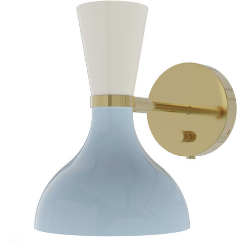 Clare Wall Sconce Wall Light in Modern Brass, Baby Blue and Lily