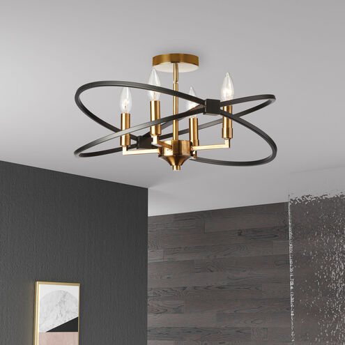 Paloma 4 Light 18 inch Vintage Bronze with Matte Black Semi-Flush Mount Ceiling Light in Vintage Brass and Matte Black