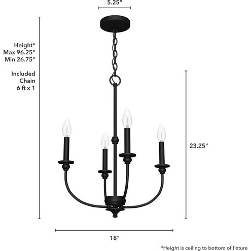 Southcrest 4 Light 18 inch Flat Matte Black Chandelier Ceiling Light