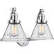 Franklin Restoration Large Cone 2 Light 18 inch Polished Chrome Bath Vanity Light Wall Light in Seedy Glass, Franklin Restoration