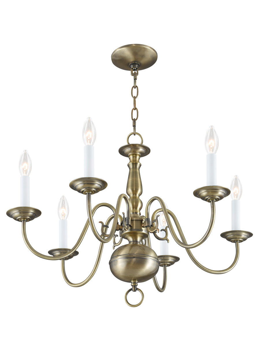 Williamsburgh 6 Light 24 inch Antique Brass Chandelier Ceiling Light
