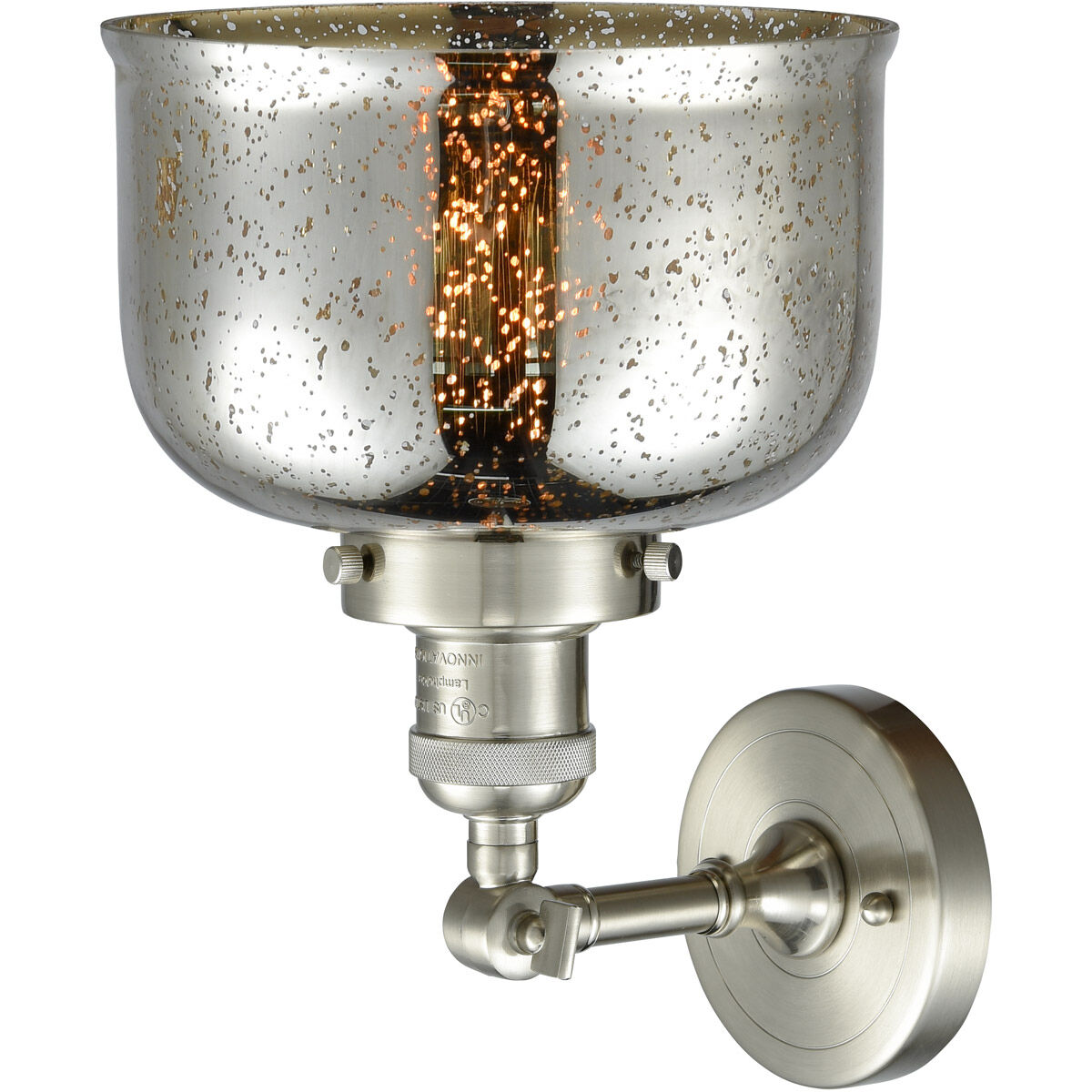 Franklin Restoration Large Bell 1 Light 8 inch Brushed Satin Nickel Semi-Flush Mount Ceiling Light in Silver Plated Mercury Glass, Franklin Restoration