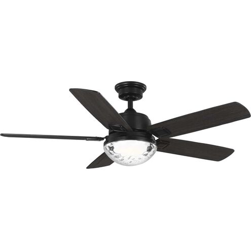 Tompkins 52 inch Matte Black with Matte Black/Toasted Oak Blades Ceiling Fan, Progress LED