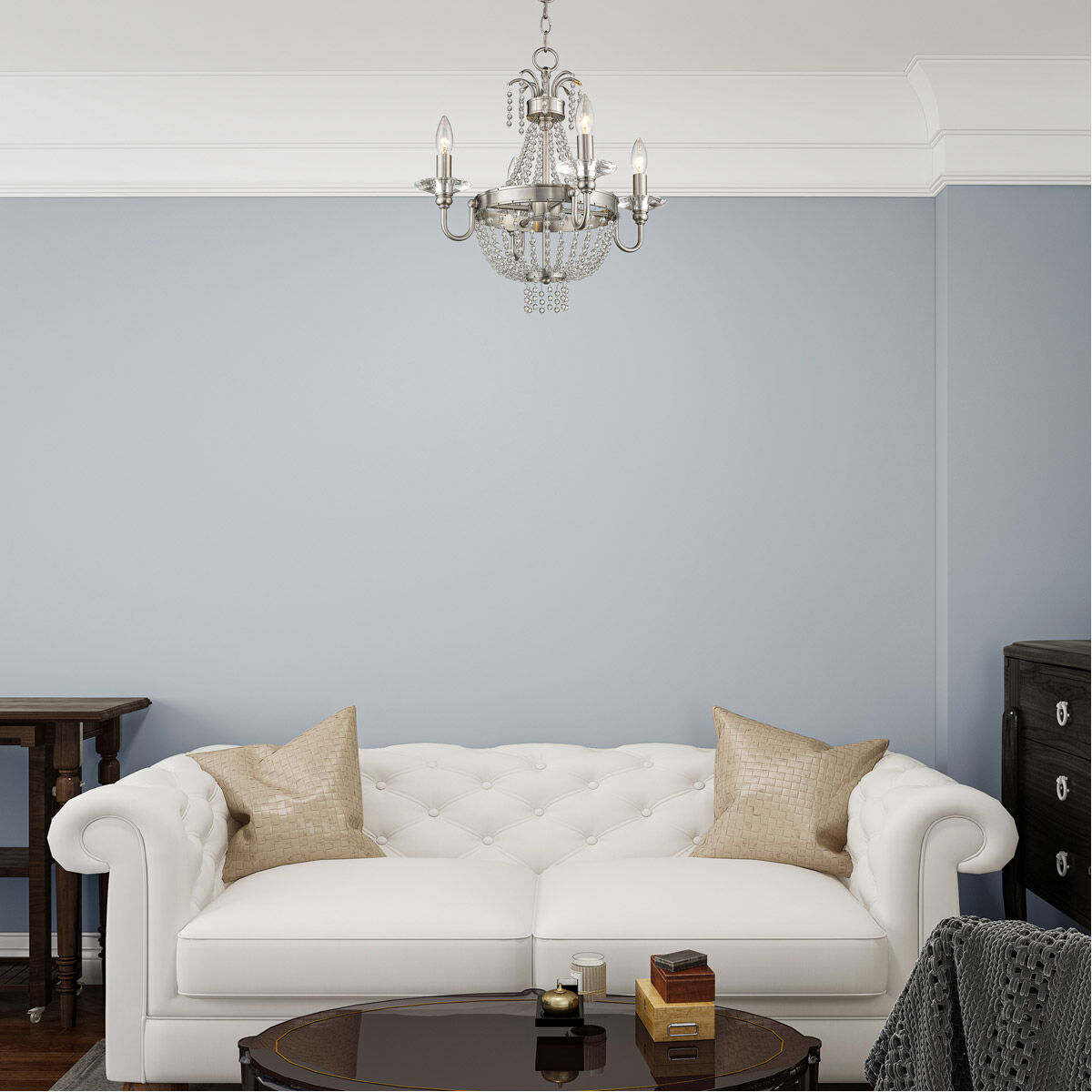 Valentina 4 Light 18 inch Brushed Nickel Convertible Mini Chandelier/Ceiling Mount Ceiling Light