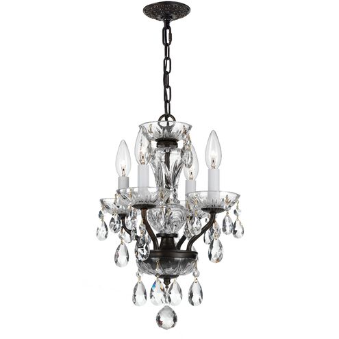 Traditional Crystal 4 Light 11 inch English Bronze Mini Chandelier Ceiling Light in Clear Hand Cut