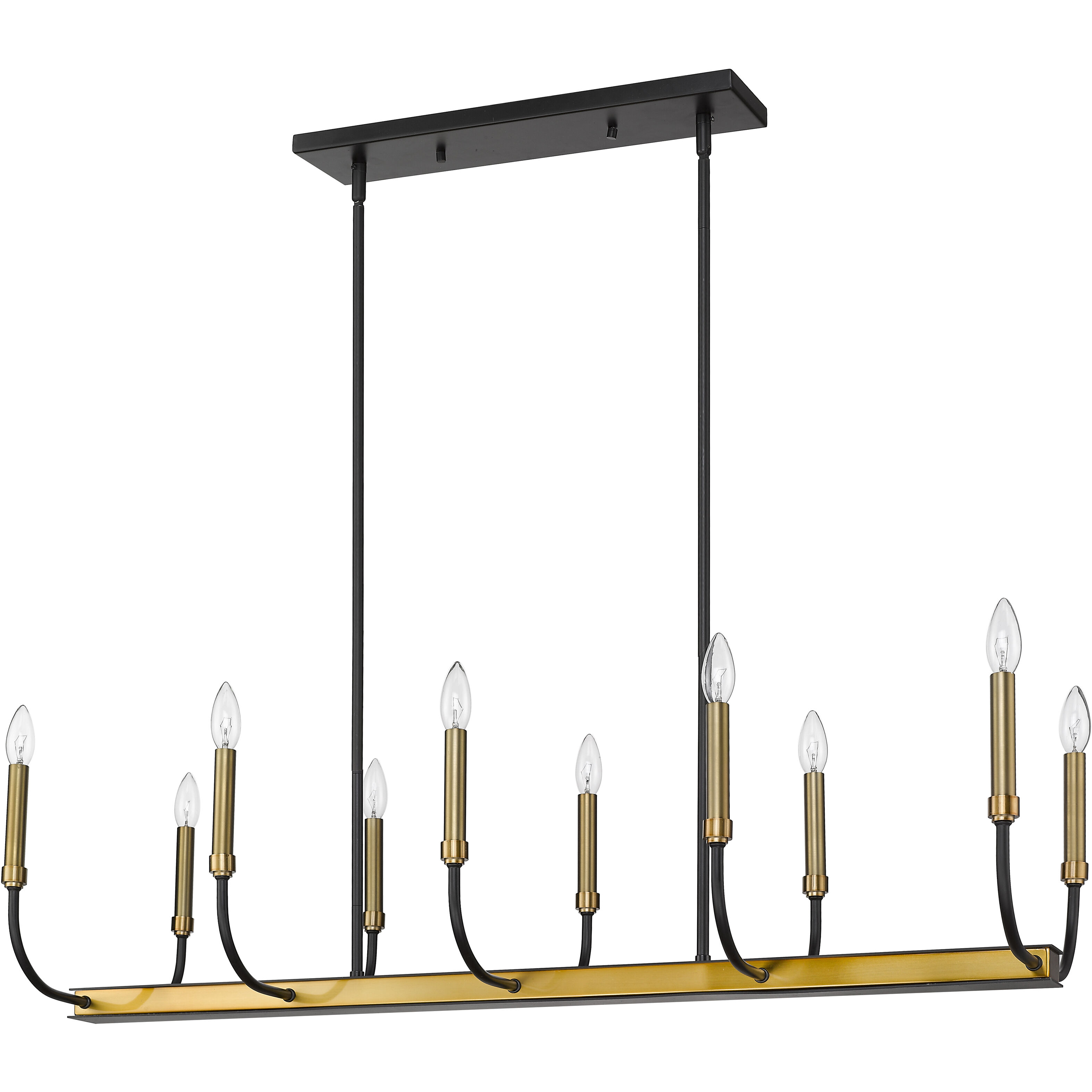 Haylie 10 Light 44 inch Matte Black and Olde Brass Linear Chandelier Ceiling Light