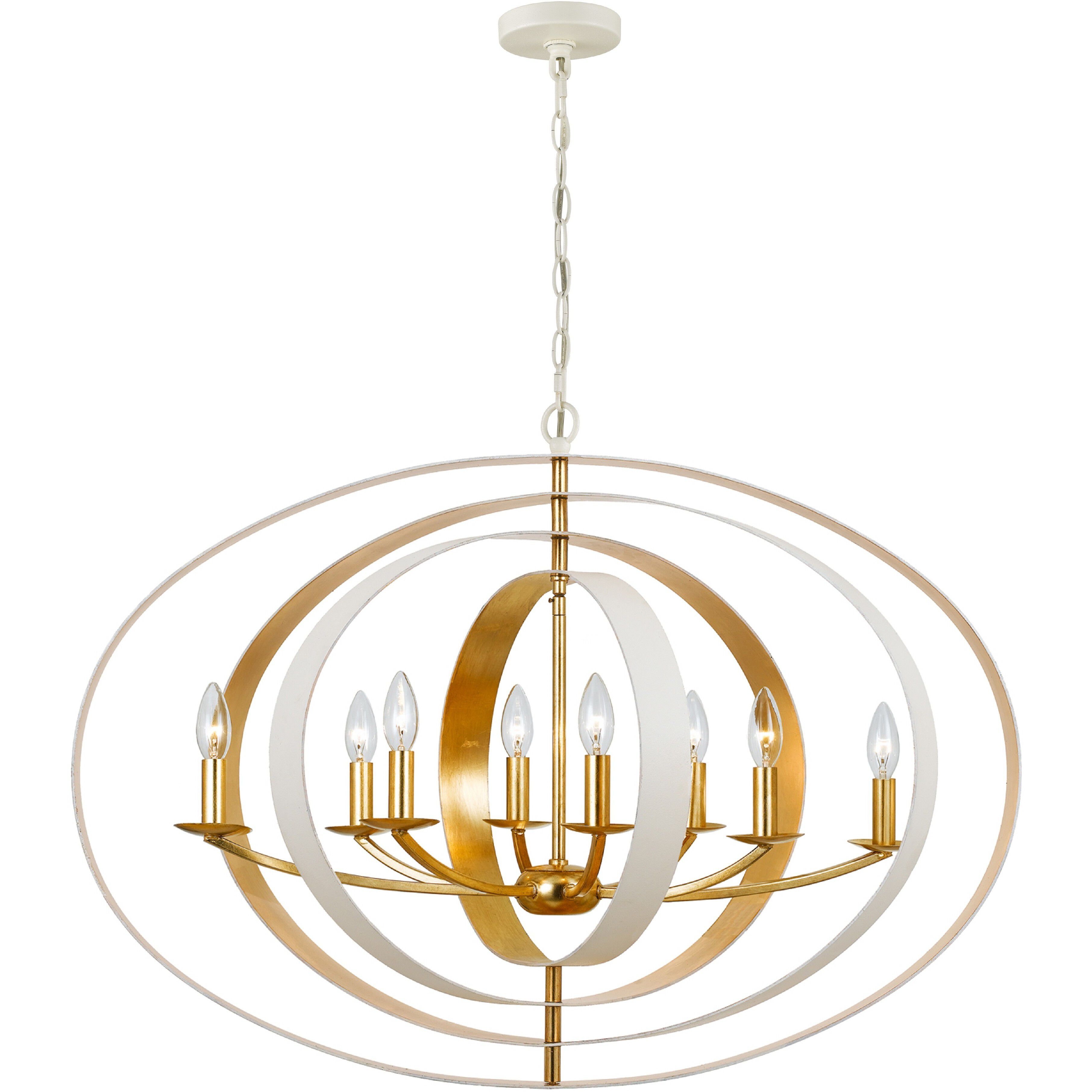Luna 8 Light 36 inch Matte White and Antique Gold Chandelier Ceiling Light