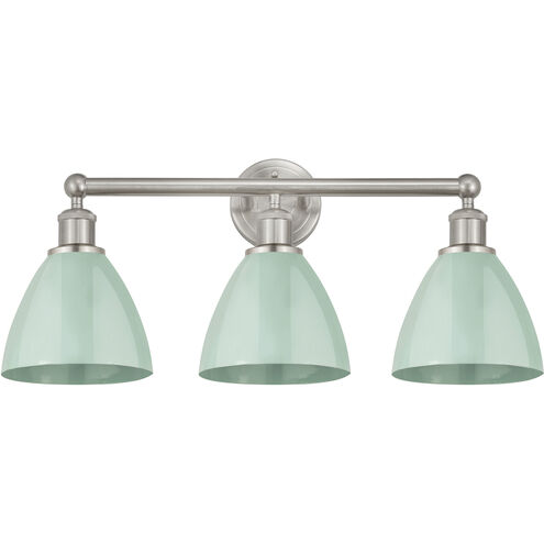 Plymouth Dome 3 Light 25.5 inch Brushed Satin Nickel Bath Vanity Light Wall Light in Seafoam