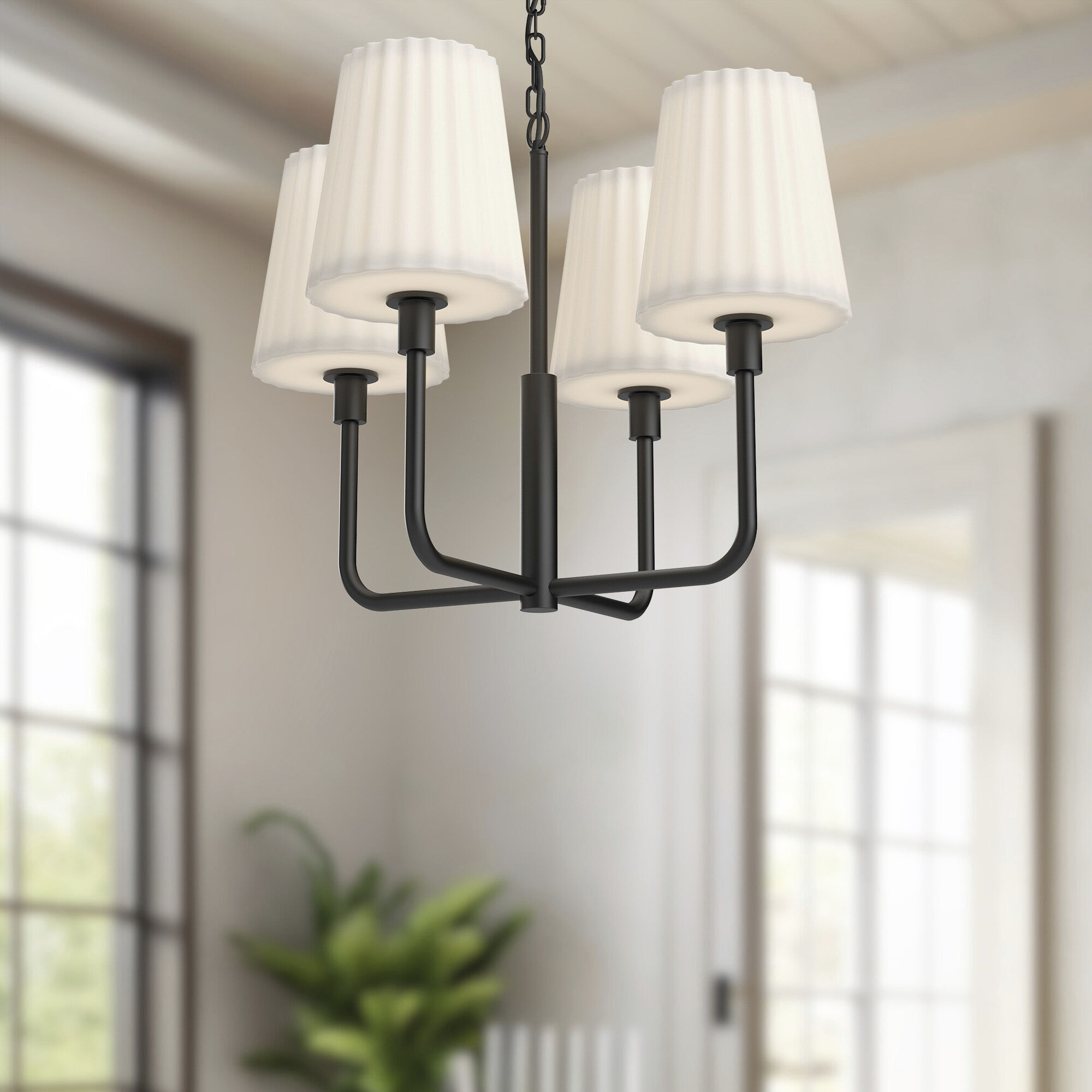 Alora Mood Plisse 4 Light 22.5 inch Matte Black/Opal Matte Glass Chandelier Ceiling Light
