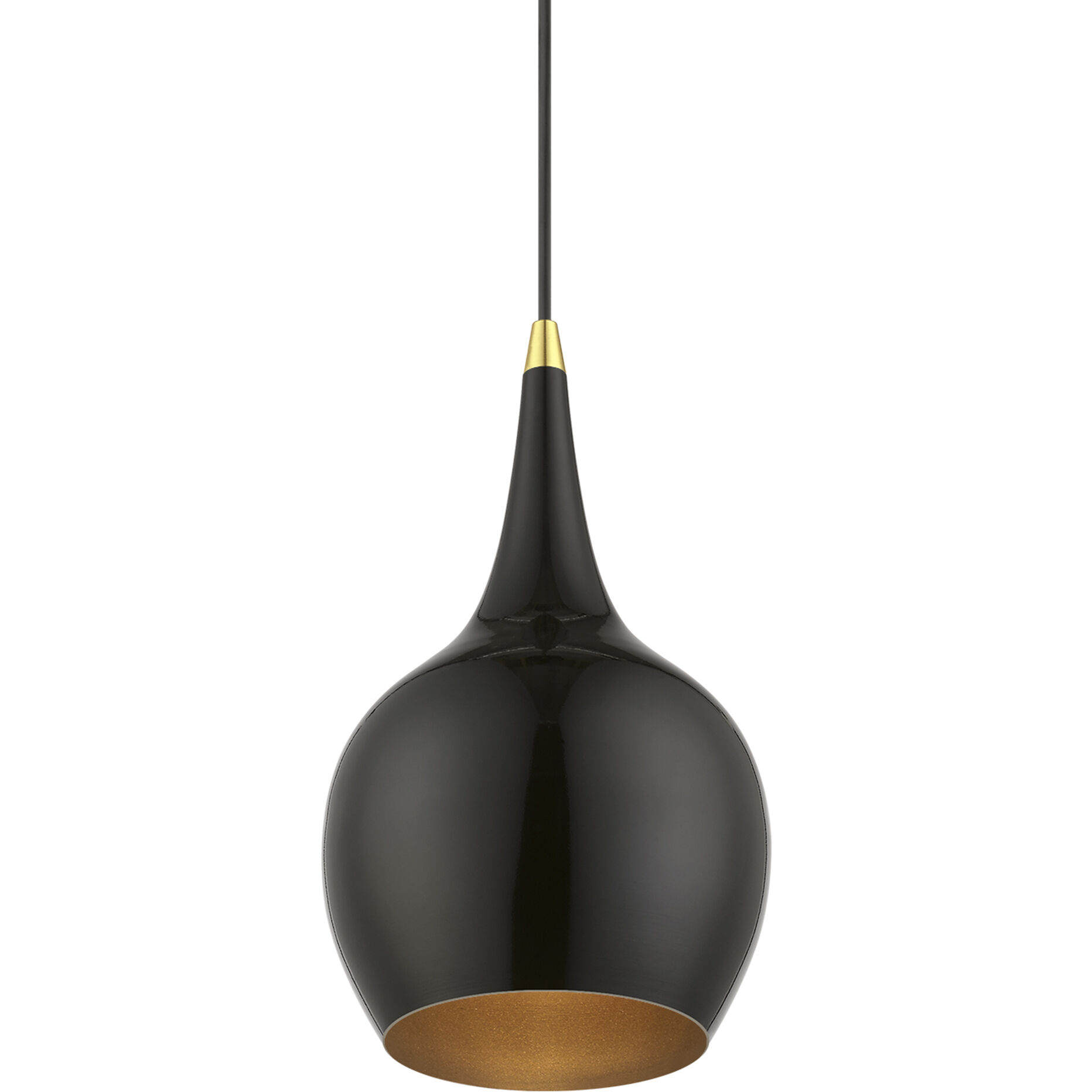 Andes 1 Light 8 inch Shiny Black with Polished Brass Accents Mini Pendant Ceiling Light