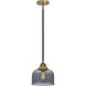Nouveau 2 Bell 1 Light 8 inch Black Antique Brass Mini Pendant Ceiling Light in Incandescent, Plated Smoke