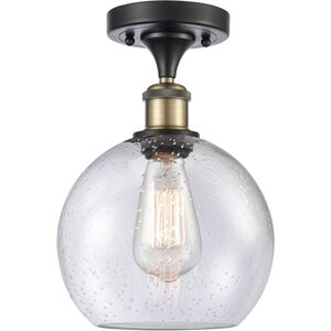 Ballston Athens LED 8 inch Black Antique Brass Semi-Flush Mount Ceiling Light in Seedy Glass, Ballston