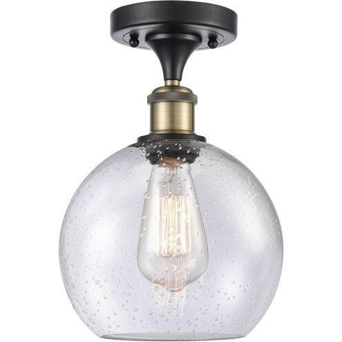 Ballston Athens 1 Light 8 inch Black Antique Brass Semi-Flush Mount Ceiling Light in Seedy Glass, Ballston