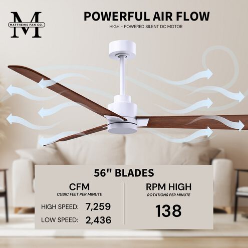 Atlas Alessandra 56 inch Matte White with Walnut Tone Blades Indoor/Outdoor Ceiling Fan