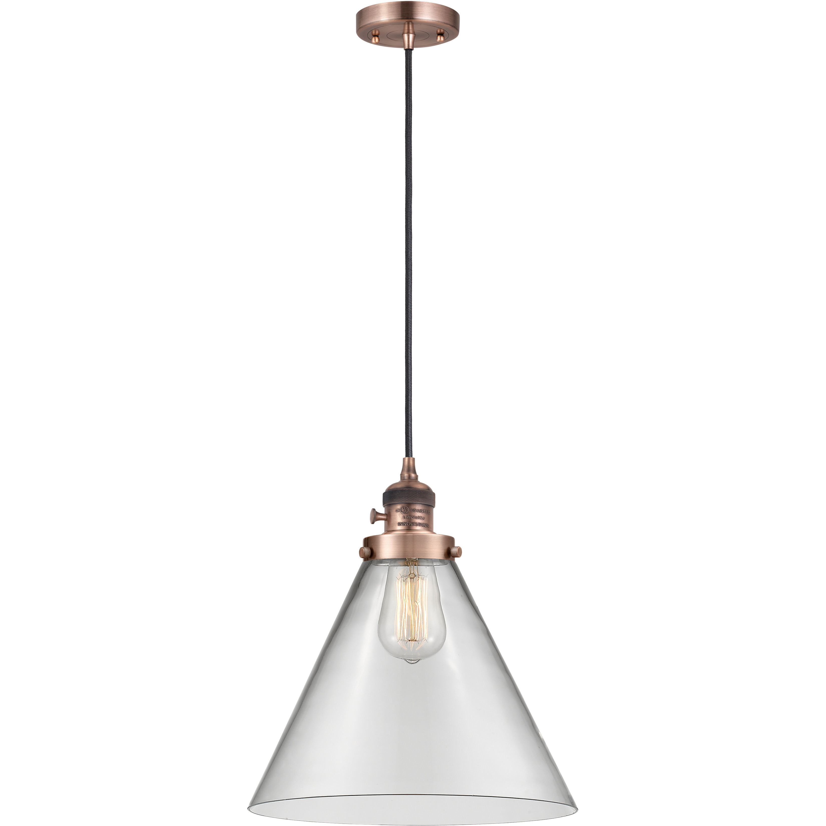 Franklin Restoration Cone 1 Light 12 inch Antique Copper Mini Pendant Ceiling Light in Incandescent, Clear