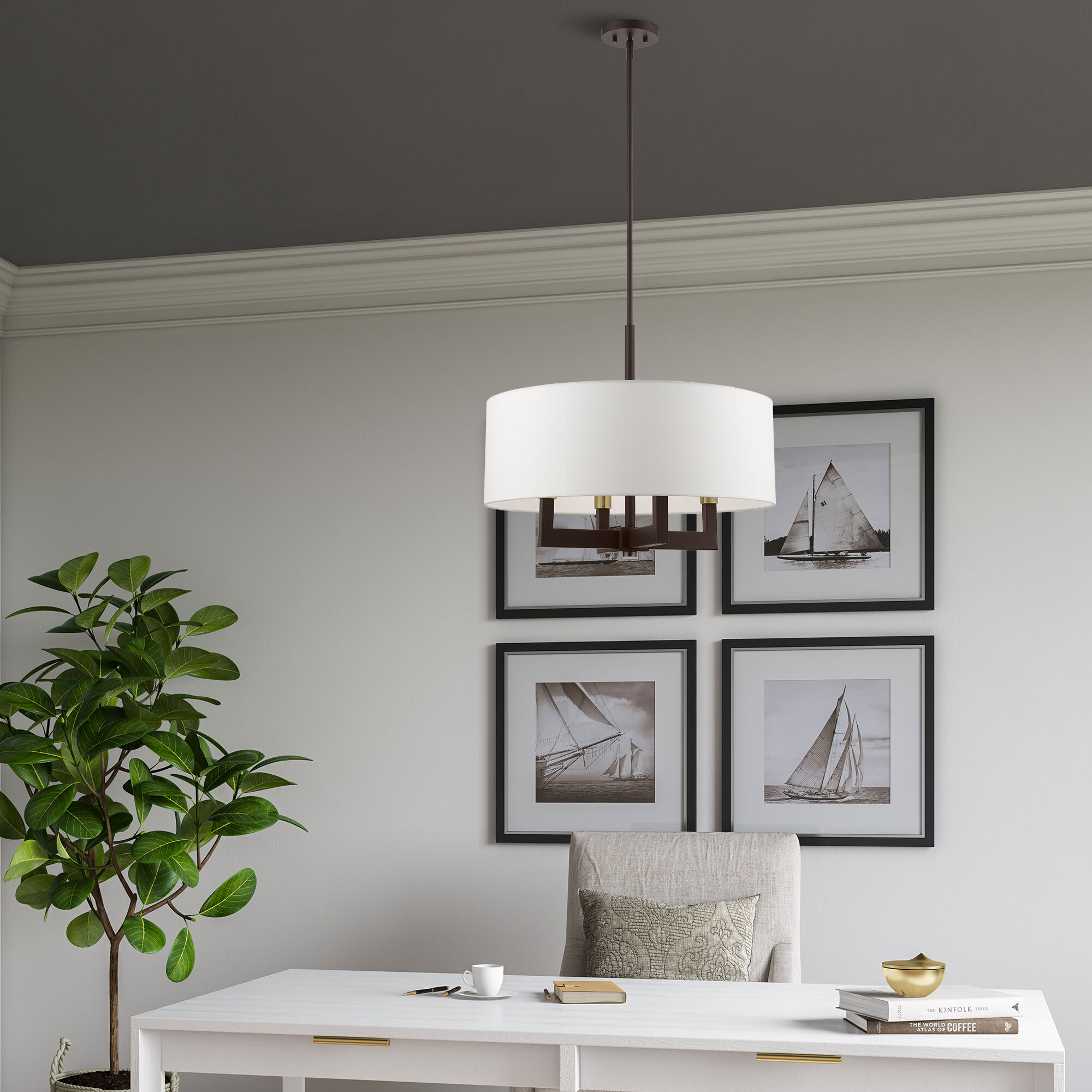 Cresthaven 4 Light 24 inch Bronze with Antique Brass Accents Pendant Chandelier Ceiling Light