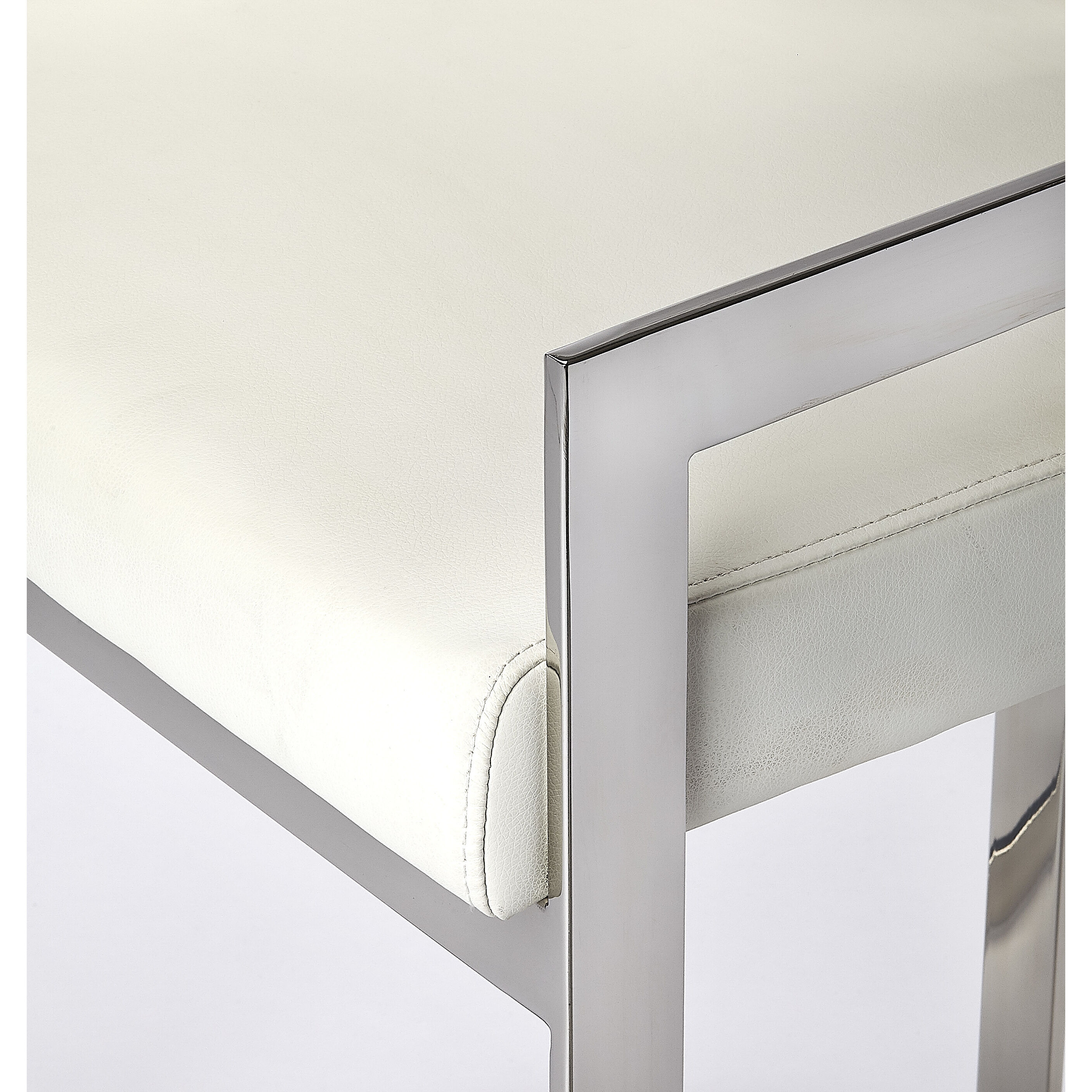 Butler Loft Bravo Silver & White Faux Leather 28 inch Nickel Plated Barstool