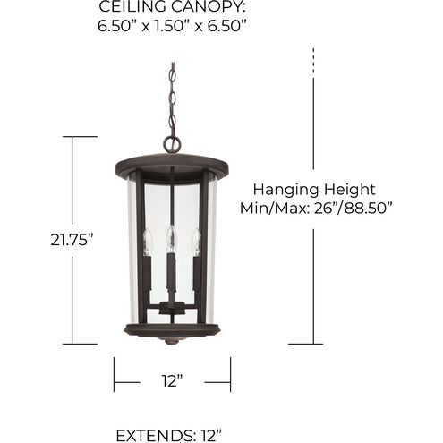Howell 4 Light 12 inch Oiled Bronze Outdoor Hanging Lantern