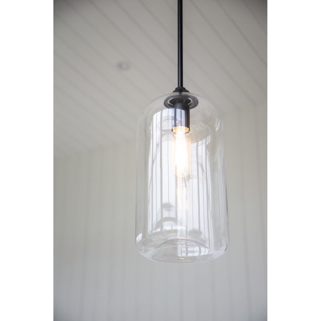 District 1 Light 8 inch Soft Black Pendant Ceiling Light, Clear Glass