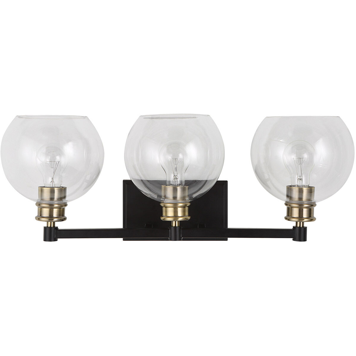 Kent 3 Light 25 inch Matte Black and Plated Antique Brass Vanity Light Wall Light